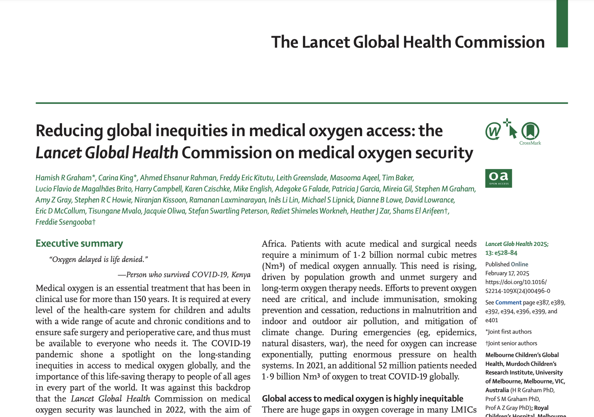 The Lancet Global Health Commission on Medical Oxygen Security - POETIC